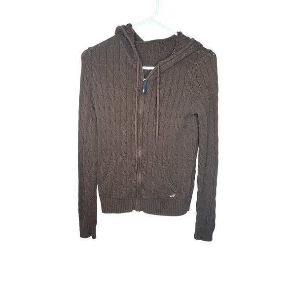 Vintage 100% Cotton Cableknit Full Zip Vineyard Vines Vintage Hooded Sweater - Picture 1 of 5